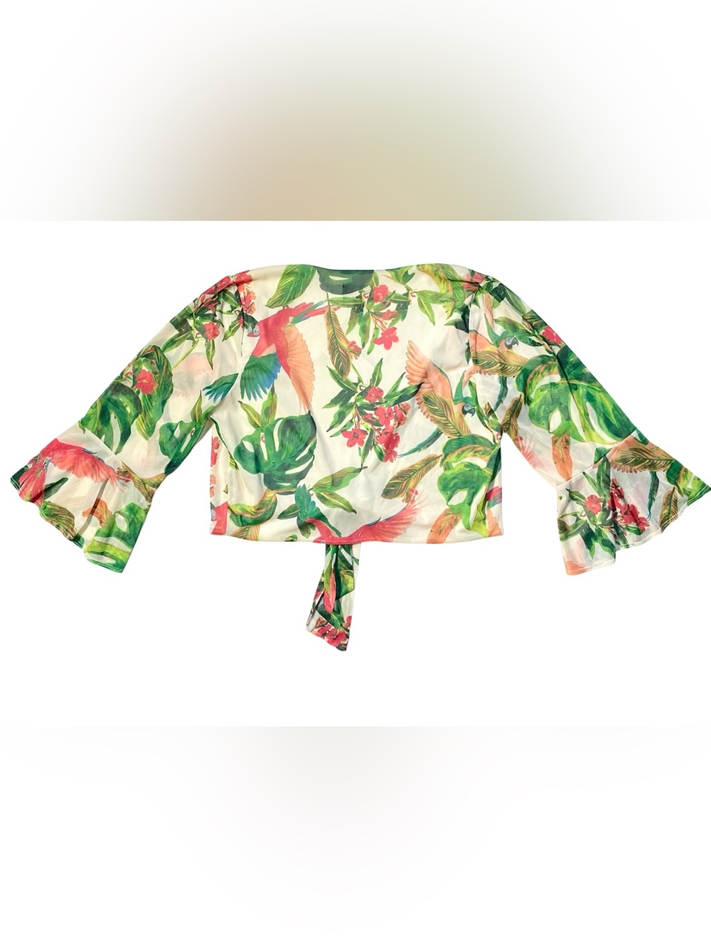 NWT G by Giuliana Tropical Bird Floral Tie Front Top - Picture 5 of 5